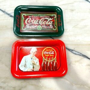 Coca-Cola small tin trays vintage 1990s set of 2